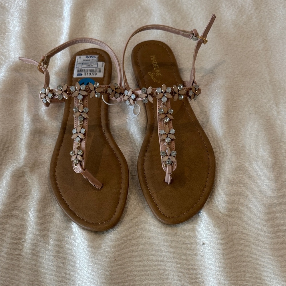 Women’s Size 10 Madeline Floral Beaded Sandals - Brown and Cream NWT